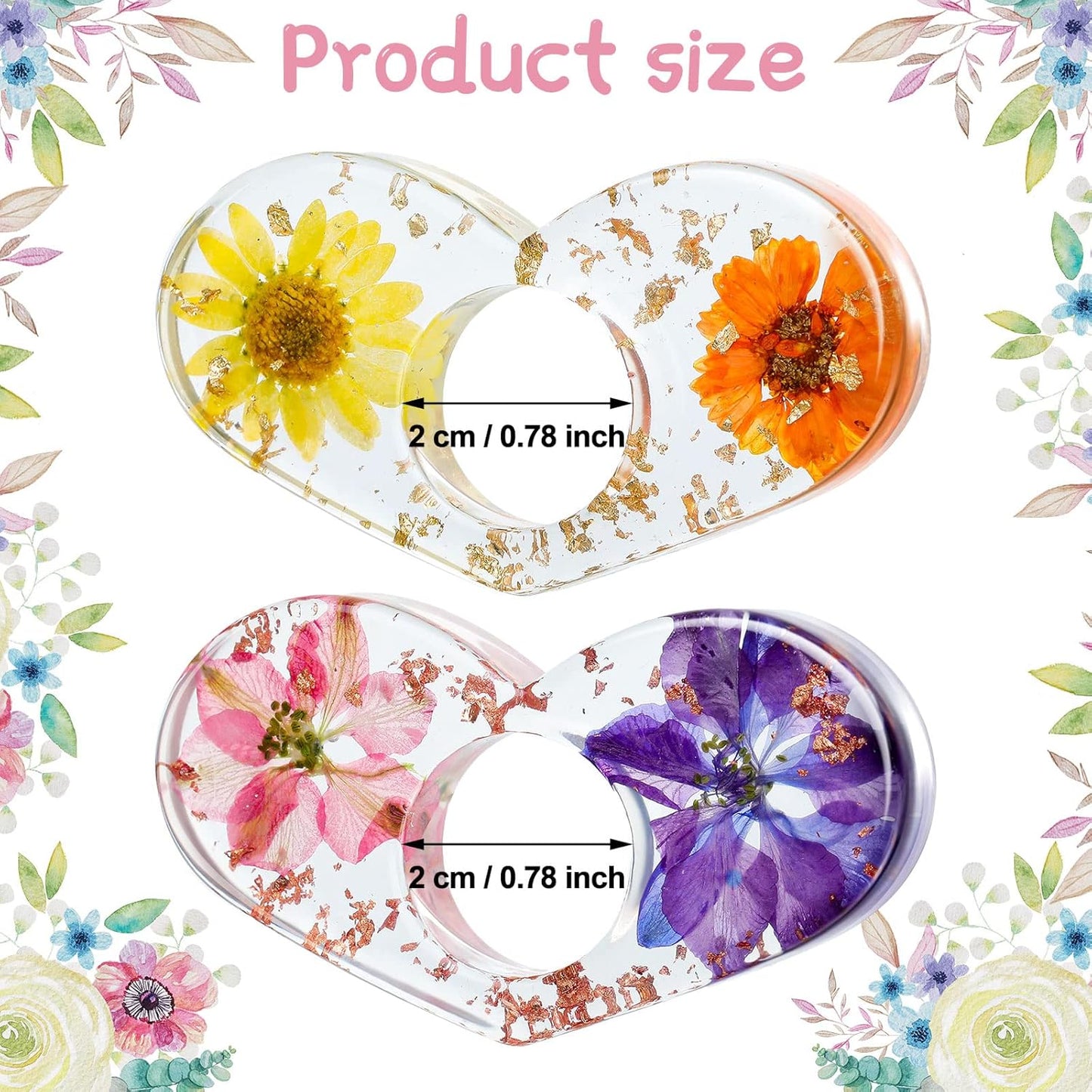 2 Pieces Dried Flower Resin Book Page Holder Transparent Thumb Ring Page Holder Handmade Personalized Flower Resin Bookmark Reading Accessories Gift for Teachers Book Lovers Literary (Heart Style)
