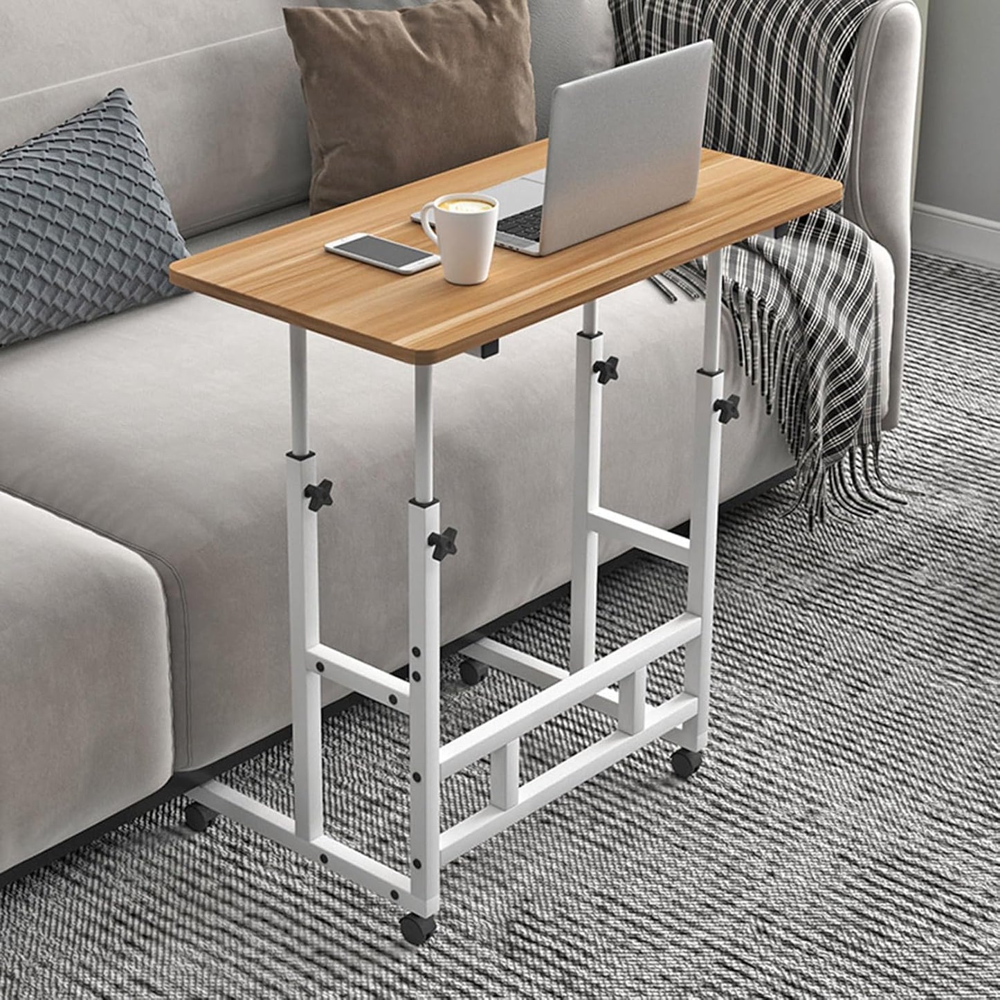 Overbed Table with Wheels, Height Adjustable Rolling Tray Table, Hospital Bed Table, Over Bed Bedside Rolling Laptop Table for Over Bed Sofa Reading Eating