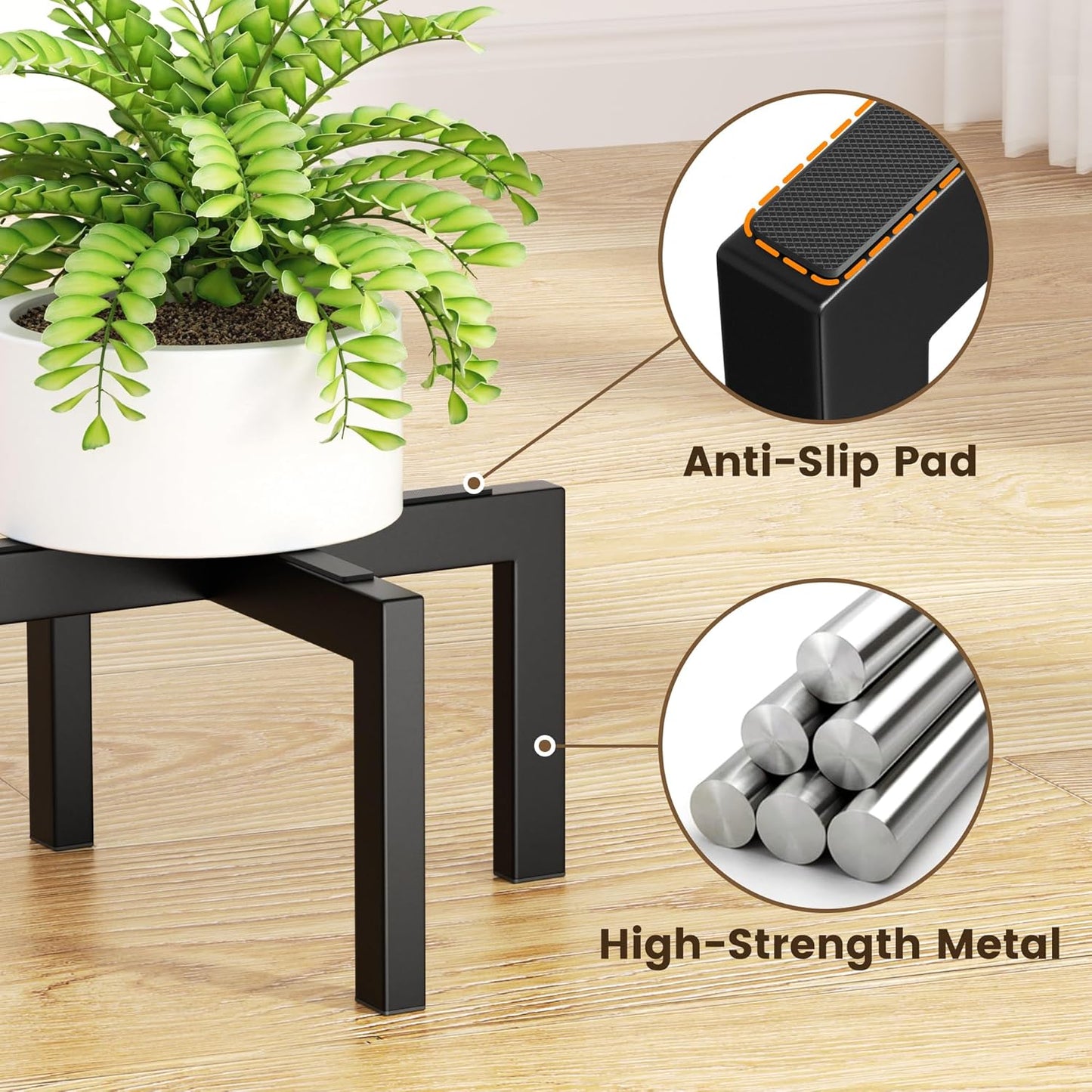Plant Stand Holder Single Plant Riser For Indoor Outdoor Flower Pot Stand 6.1 IN Tall Metal Black
