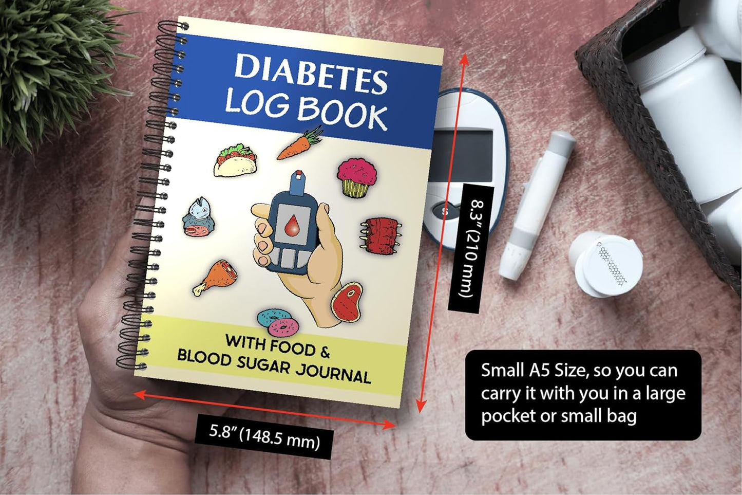 Diabetes Log Book - with Food & Blood Sugar Journal | for Types 1 & 2 Diabetics | A5 Spiral Bound