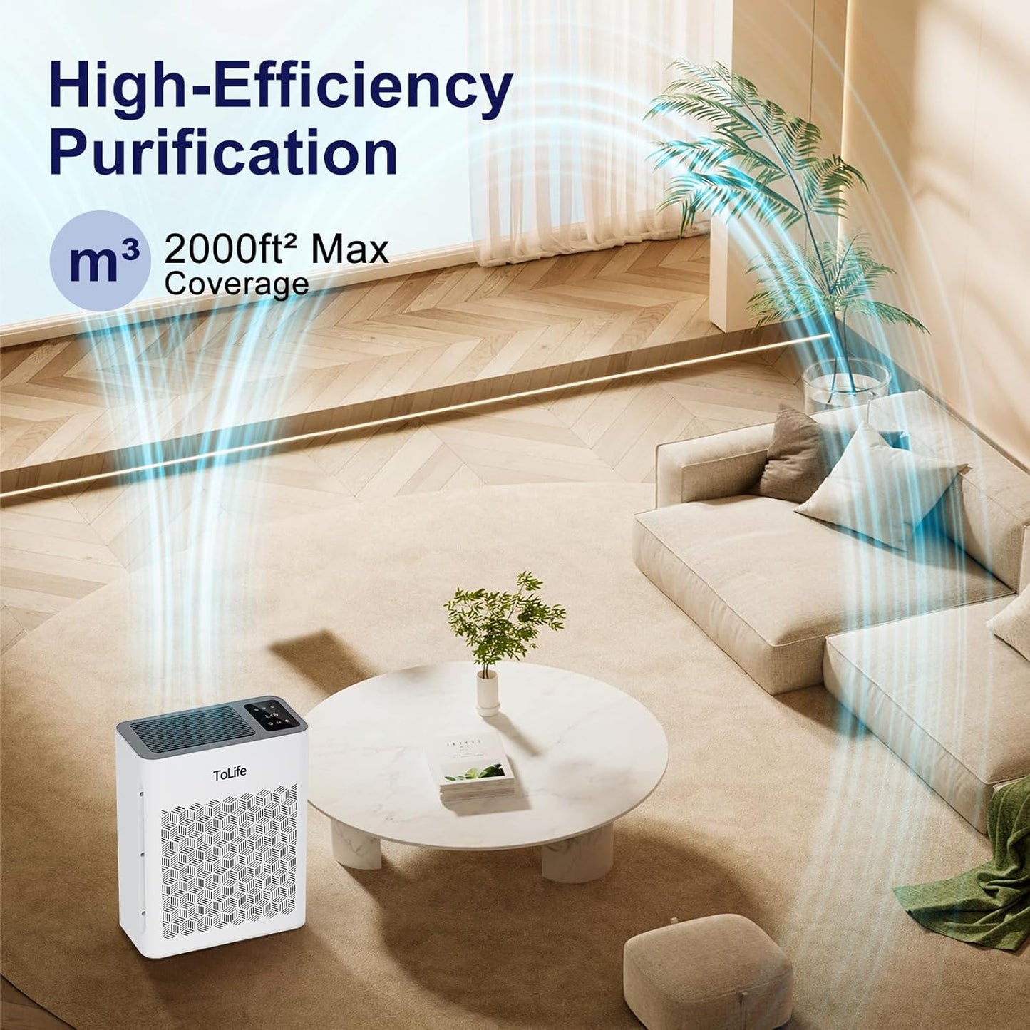 Tolife Air Purifier Large Room, Air Purifiers for Home Pets Hair with Washable Filter, Air Cleaner for Bedroom up to 1095 Ft² Dust Smoke Odor, Sleep Mode, Timer, White