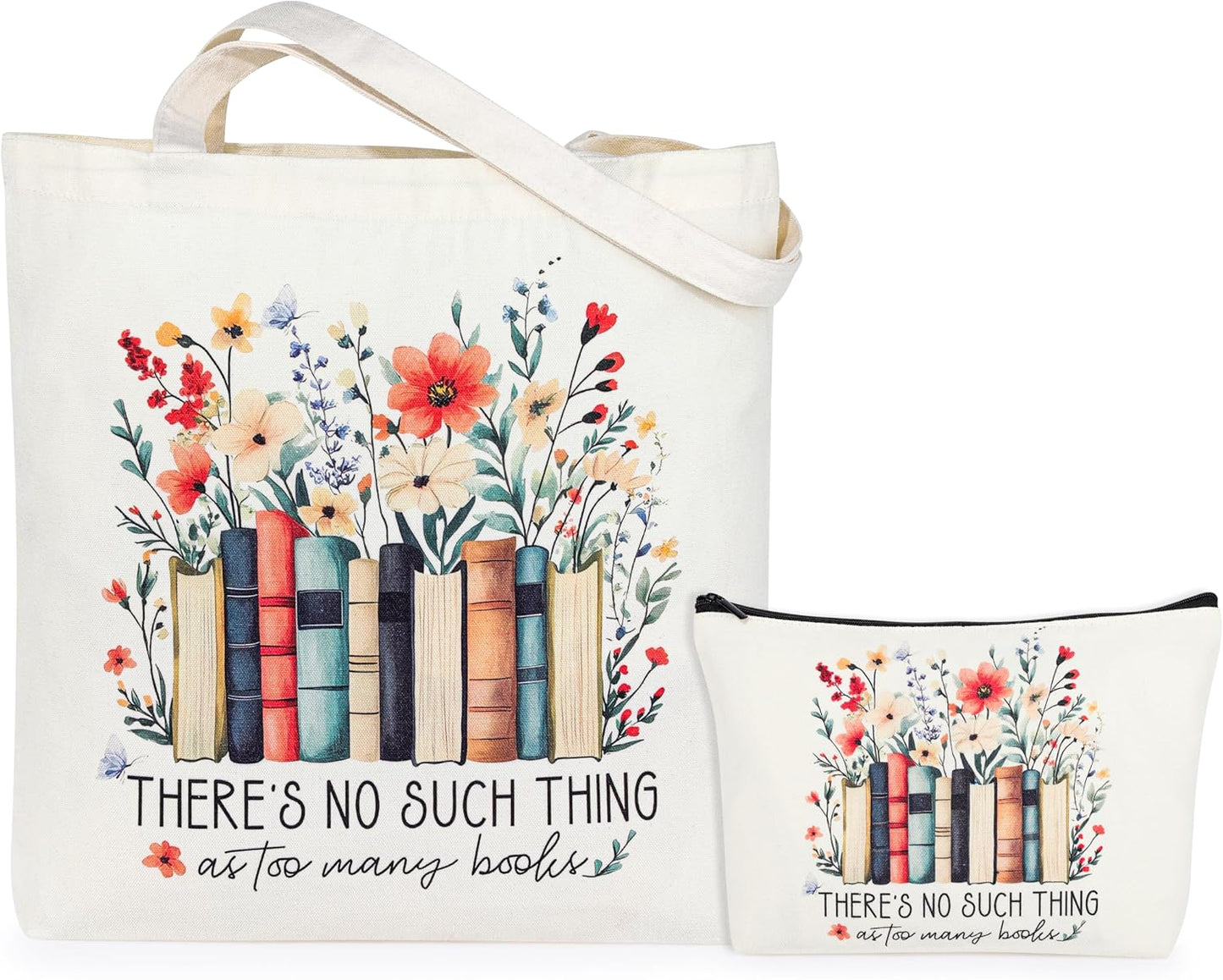 Book Lover Gifts for Women Christmas, Thanksgiving, Birthday Gifts for Book Lovers Women Cute Canvas Tote Bag Makeup Bag - Reading Accessories, Librarian, Bookish, Readers