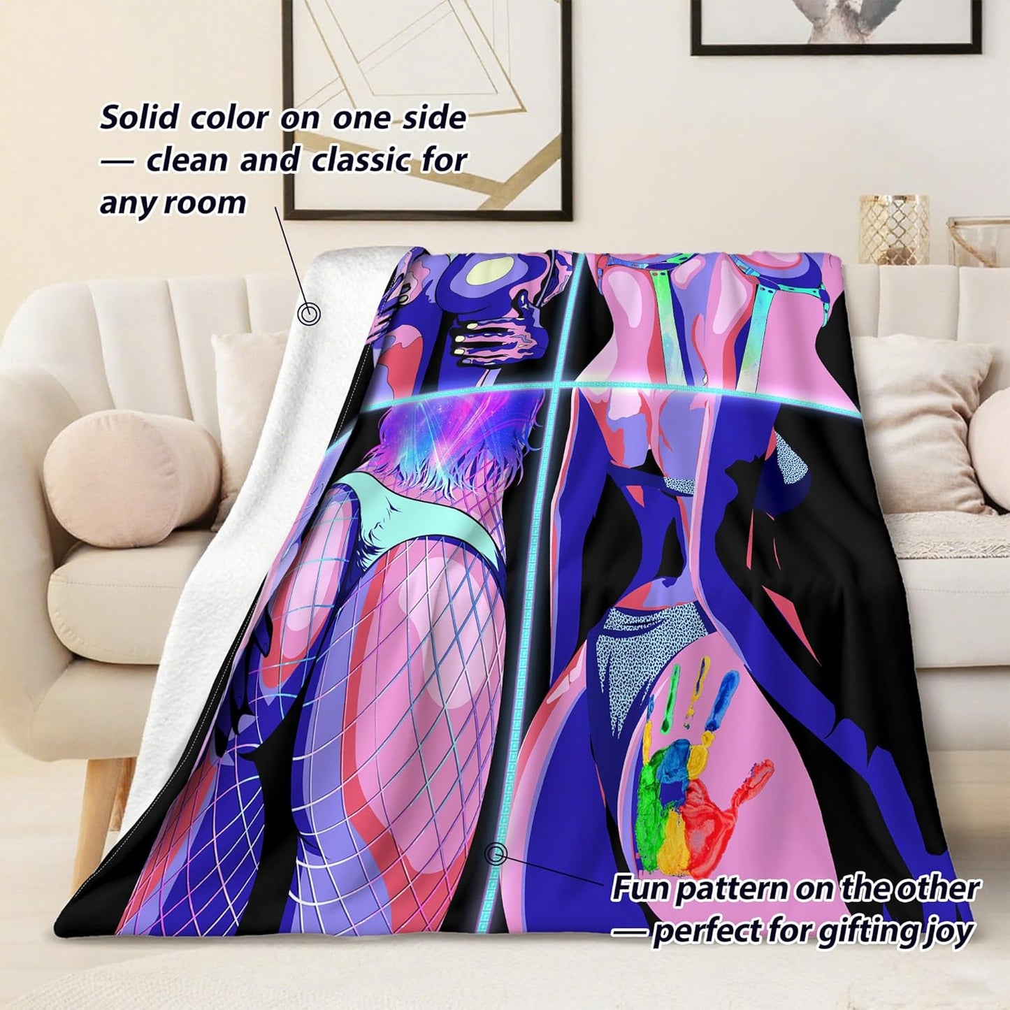 Sexy Anime Twin Blanket Aldults Sex Erotic Naked Hot Girls Blankets for Couch Bed Living Room Sofa, Decorative Patterned Super Soft Cozy, 60x80 in, C
