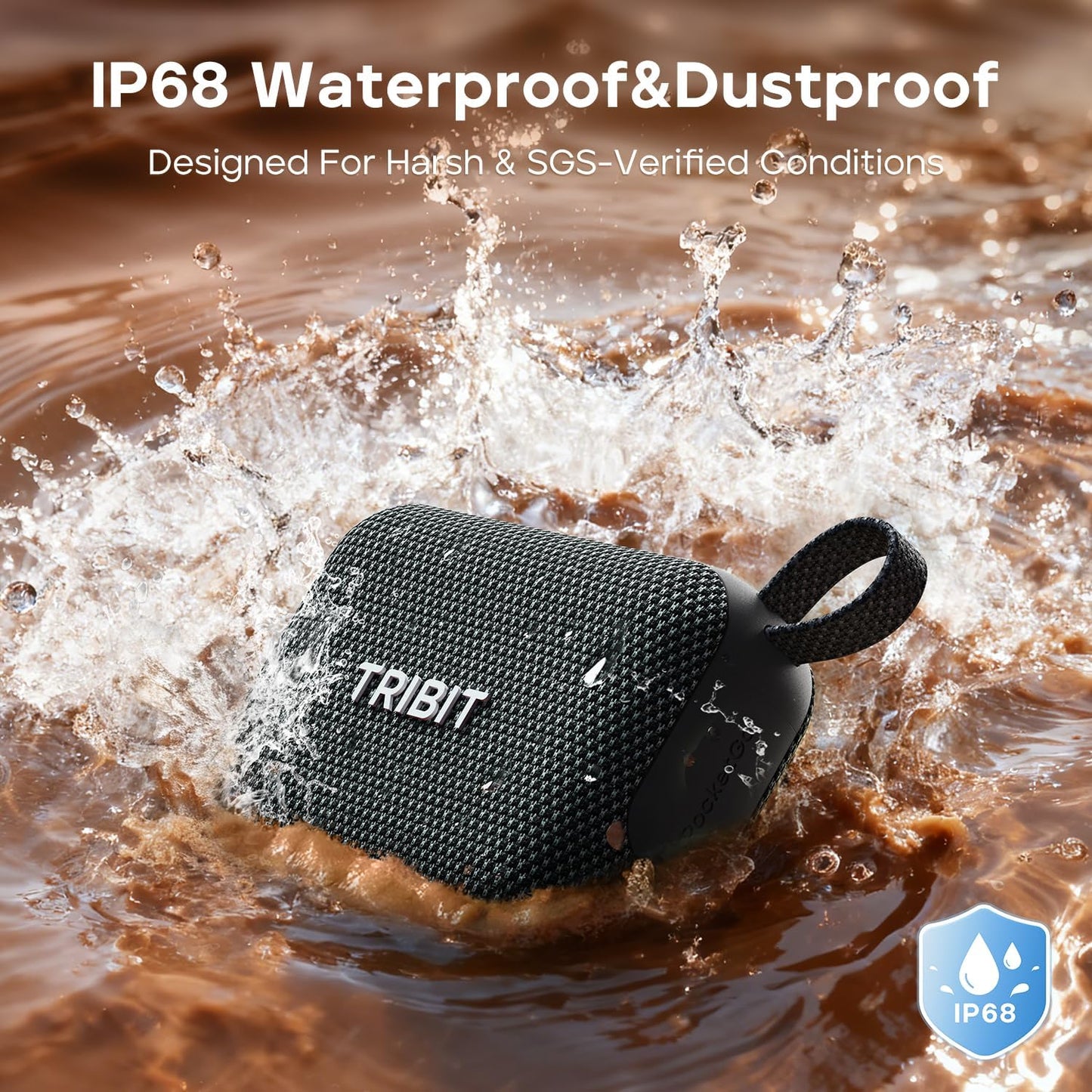 Tribit PocketGo Bluetooth Shower Speaker, IP68 Waterproof/Dustproof, Portable Speaker with 20H Playtime, Wireless, BT6.0, Supports TF Card, Electronics for Travel/Outdoors/Home