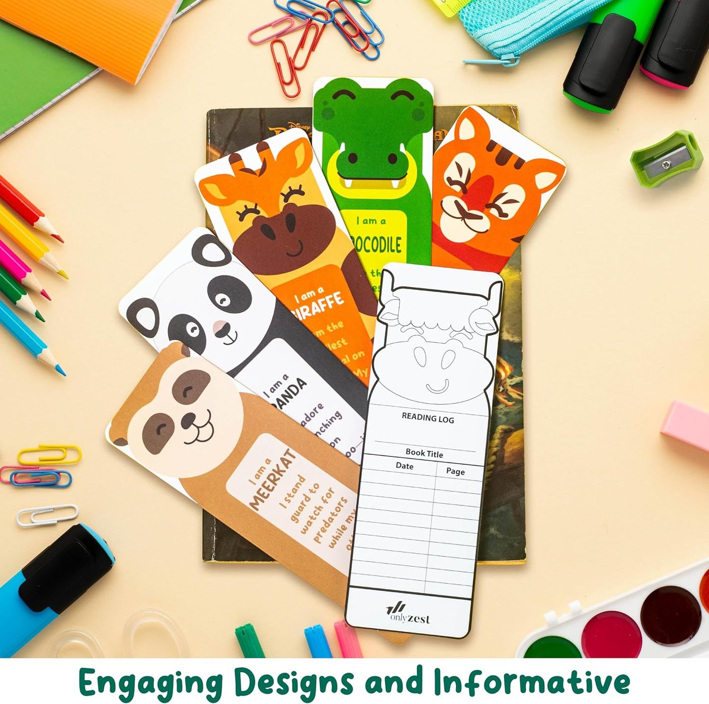 100 Bulk Bookmarks for Kids 2x6 inches – Multiple Designs – 20 Different Animal Fun Facts – Book Marks for Reading, Kids Classroom Rewards, Student Incentives, Supplies for Teachers