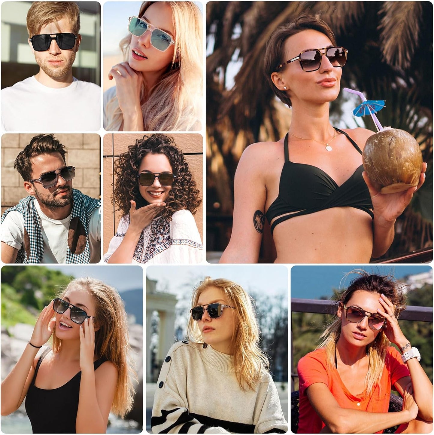 Retro Aviator Sunglasses for Women Men Trendy Classic Square 70s 80s 90s Vintage Shades Double Bridge Aviators FZN813