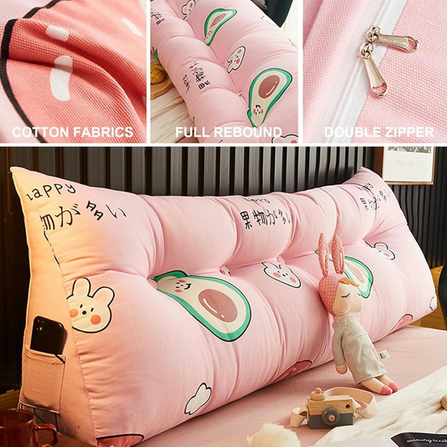 Triangular Headboard Pillow,Cute Triangle Cushion Reading Pillow,Large Bolster Positioning Support Removable Wedge Pillow for Daybed Bunk Bed Dorm~/