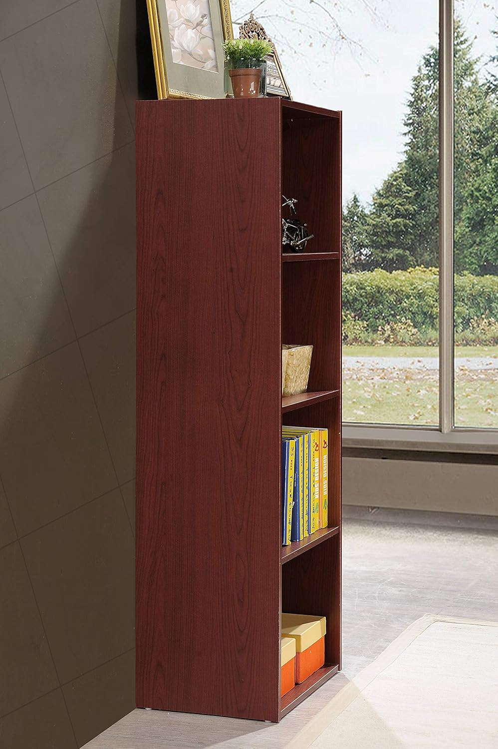 Hodedah 4-Shelf Bookcase in Mahogany