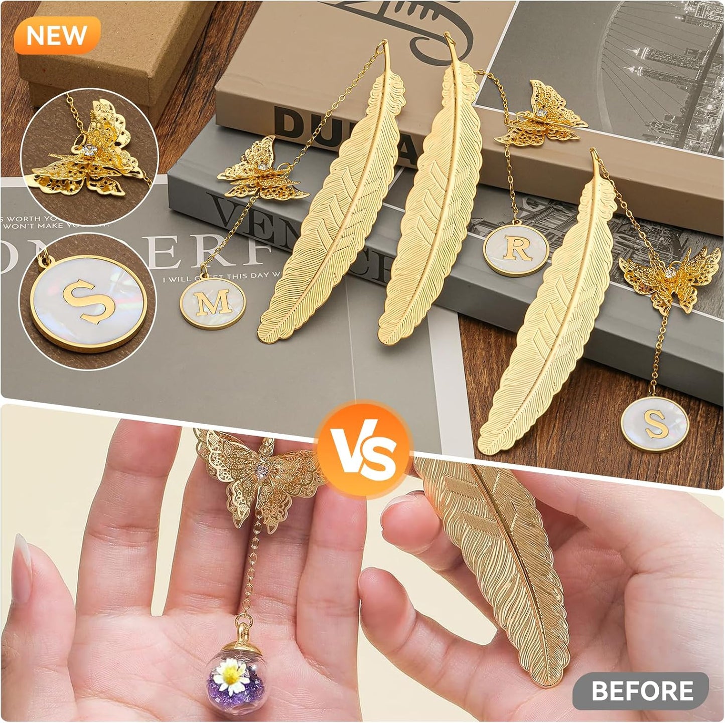Personalized Initial Metal Butterfly Feather Bookmark for Women Girls Readers Book Lover Birthday Gifts for Women Her Teacher Girlfriend Wife Mom Sister Friend Daughter(D)