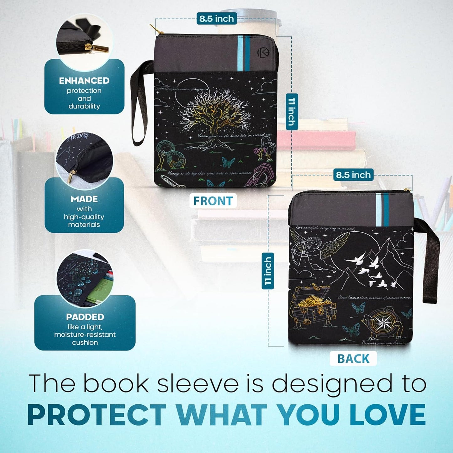 Book Sleeve for Book Lovers - Book Covers for Hardcover, Paperback Book Cover Waterproof Pouch - Book Protector Sleeve, Kindle Sleeve, Book Accessories for Reading Lovers, Bookish Items.