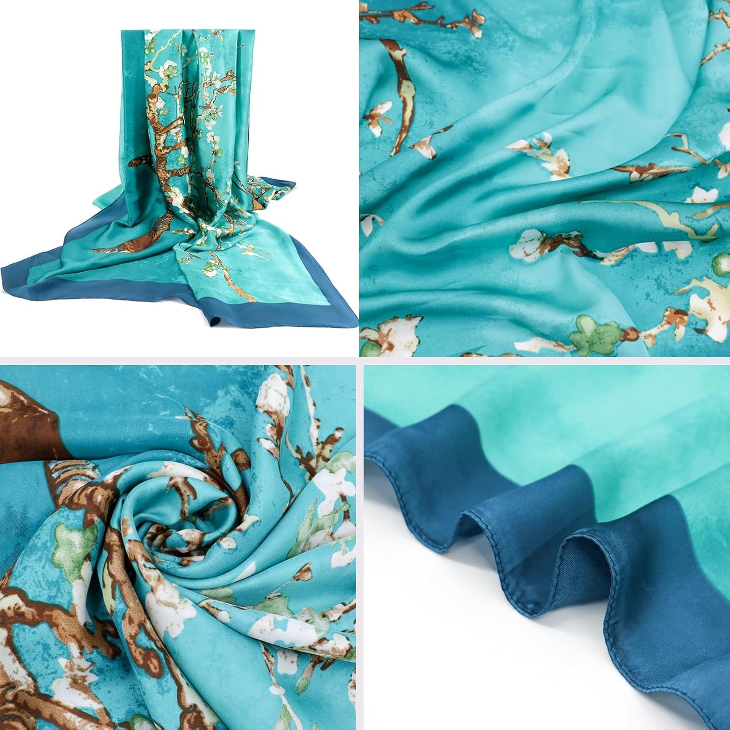 vimate 100% Large Silk Feeling Scarf-Women's Fashion Long Mulberry Silk Satin Neck Scarf Sunscreen Shawl Wrap Headscarf