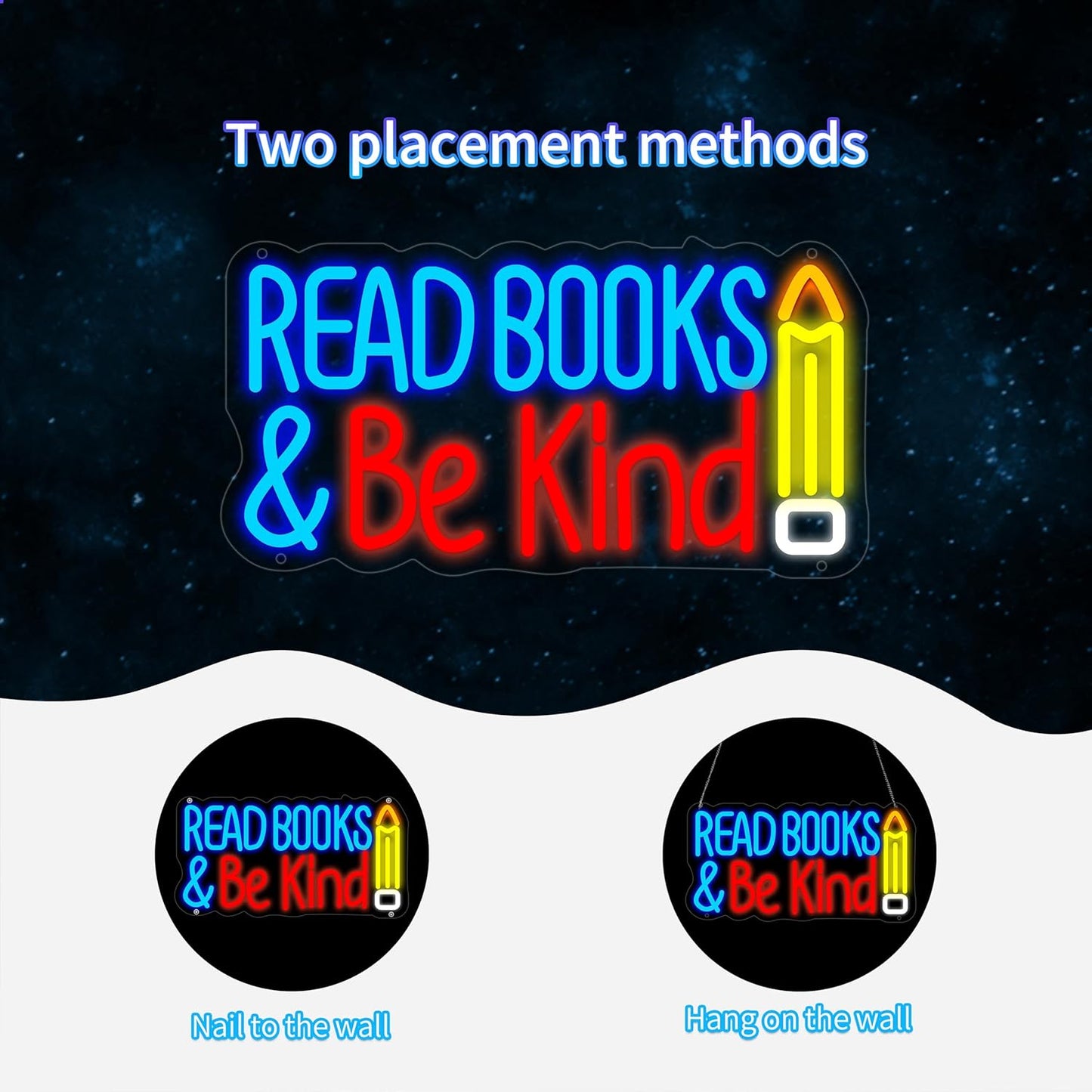 Read Books Be Kind Neon Sign for Wall Decor, USB Powered Read Books Be Kind Led Sign, Reusable Read Books Be Kind Light Up Sign for Boys and Girls, Light Up Sign for Bedroom and Livingroom