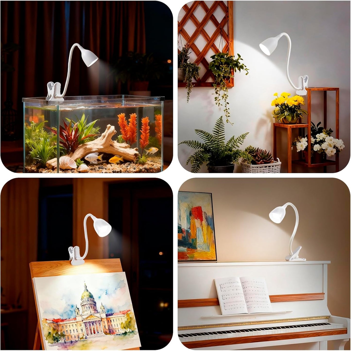 Desk Lamp for Home Office - Clip on Reading Light and Bed Headboard Clamp Lamp, Bedside Gooseneck Table Lamp, Clip on Desk Lamps, Eye-Caring Desk Lamp for College Dorm Room Study Lamp, White