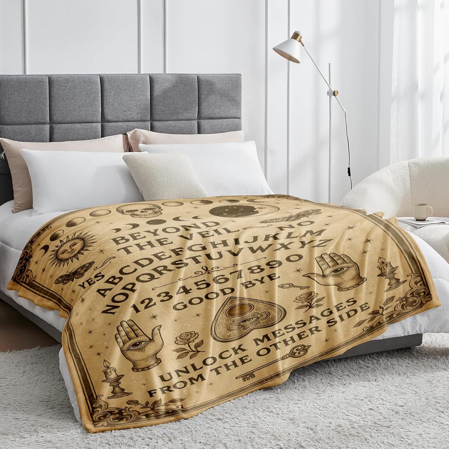 Vintage Gothic Spirit Board Blanket - Witchy Mystical Halloween Throw Blanket 50"x60", Soft Flannel Cozy Occult Celestial Decor, Spooky Unique Gifts for Adults, Goth Home Accessories