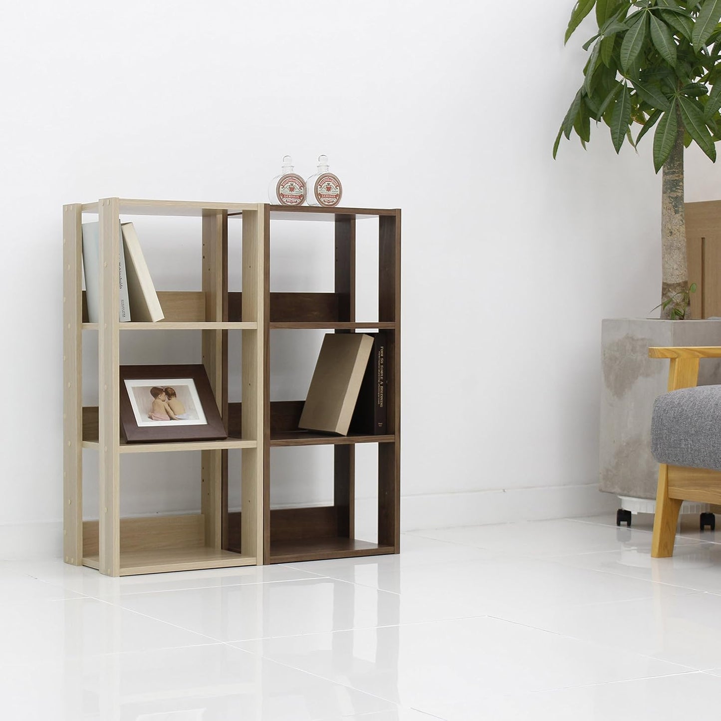 IRIS USA 3-Tier 16" Medium Open Wooden Bookshelf with Adjustable Shelves, Easy Assembly Bookcase Farmhouse Shelf for Small Spaces Bedroom Office Living Room Indoor, Brown