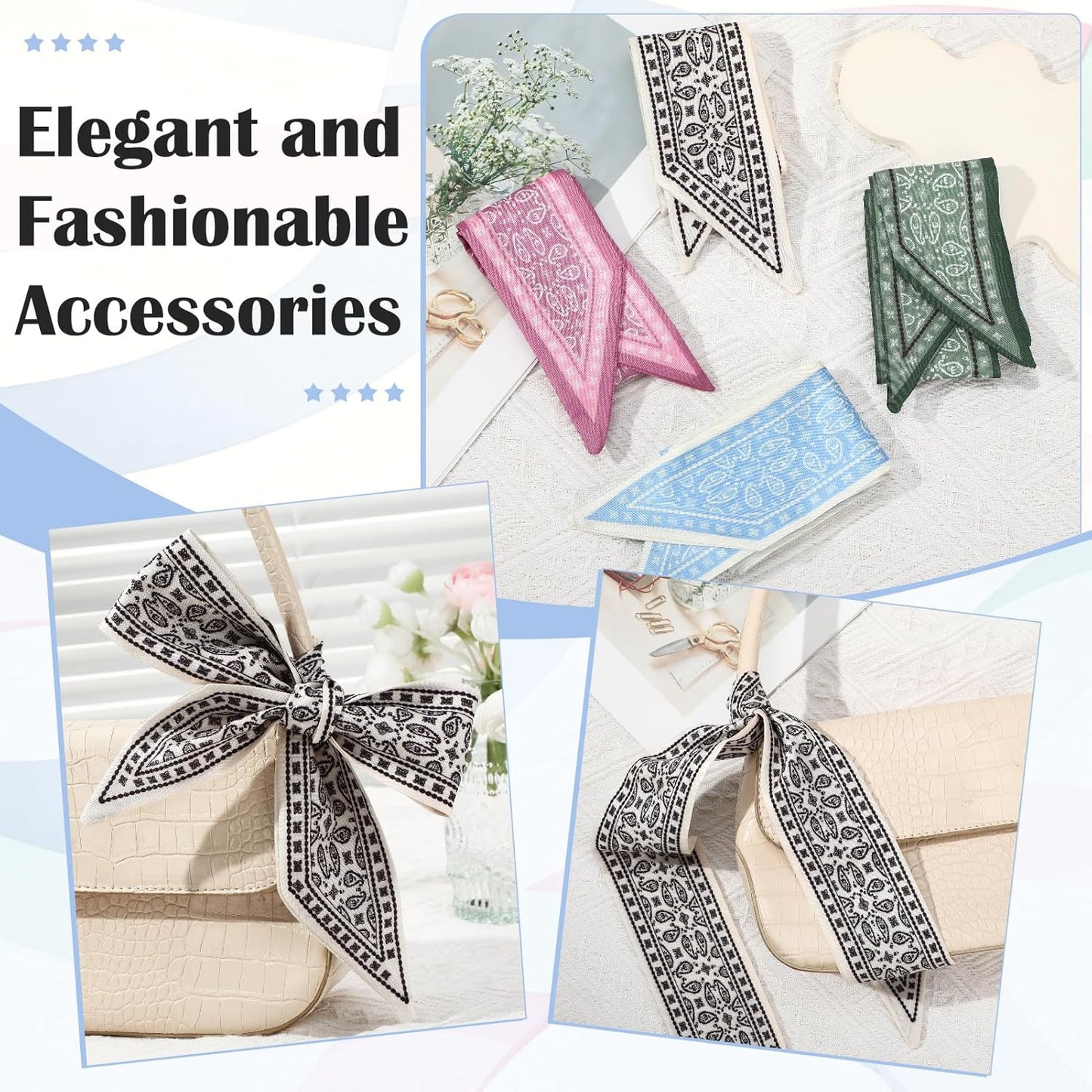 Fashion Scarves for Women Multifunctional Purse Scarf Boho Neck Scarves for Headband Bag Belt Hair Accessories