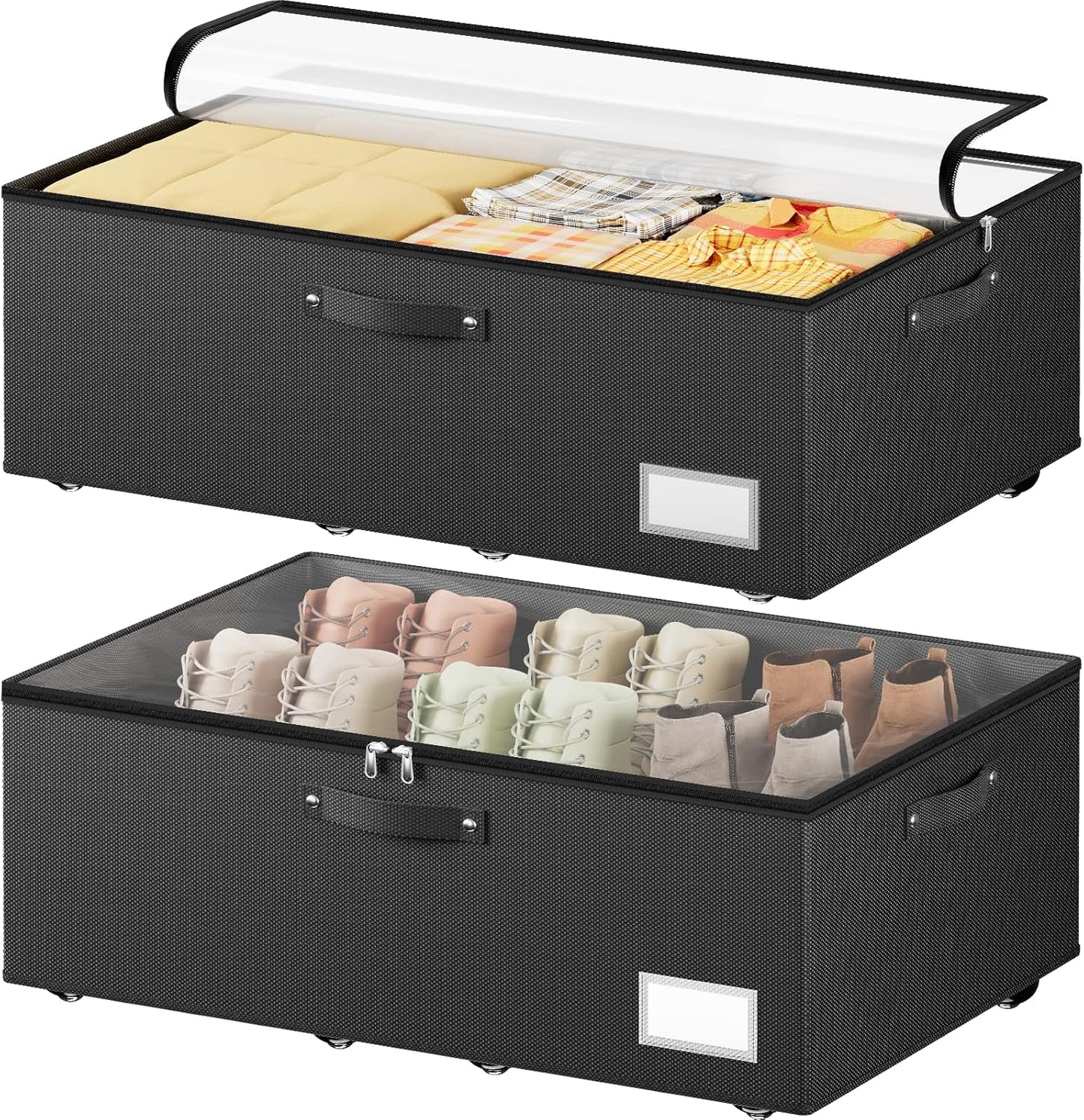 Dayacoco Underbed Storage with Wheels, 2 Pack Under Bed Storage Containers with Clear Lids, No Assembly Required 10.1 inch Rolling Under Bed Storage for Clothes, Blankets