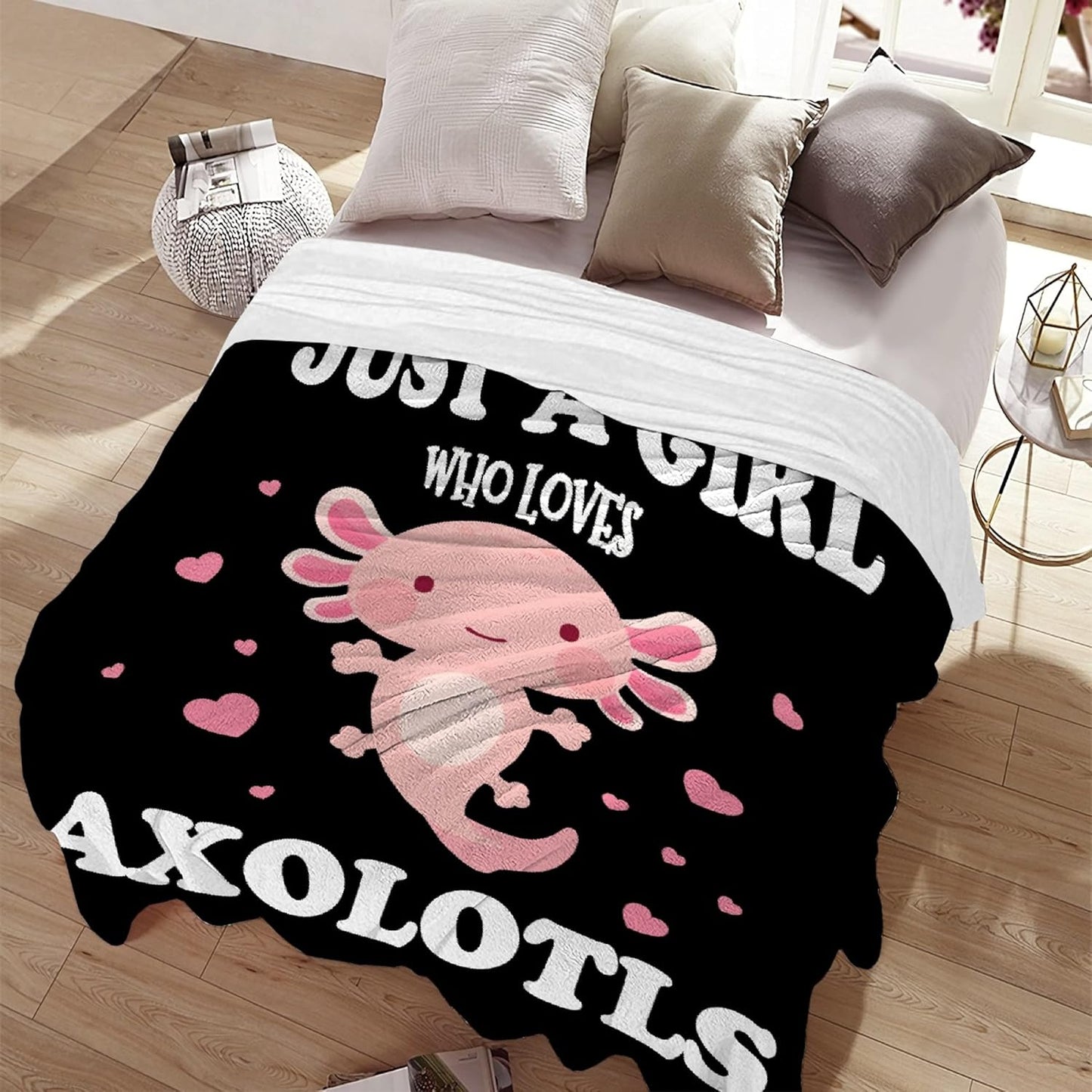 Axolotl Blanket Gift for Girls Teen Kids Lightweight Throws-Just A Girl Who Loves Axolotls Plush Cute Animals Fish Decor Quilt Kawaii Soft Flannel Blankets for Couch Bed Chair-60x80 Inches