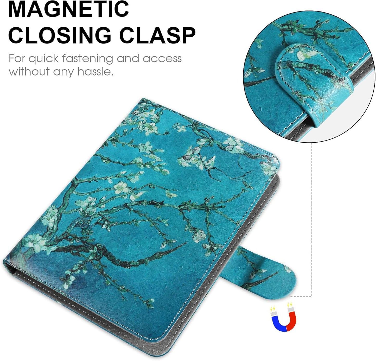 Universal Case for 7 inch Kindle Paperwhite/Colorsoft 2024 Compatible with 6.8" Paperwhite Kobo Clara HD/Kobo Clara 2E eReader Protective Cover with Foldable Stand Built-in Pocket,Flower