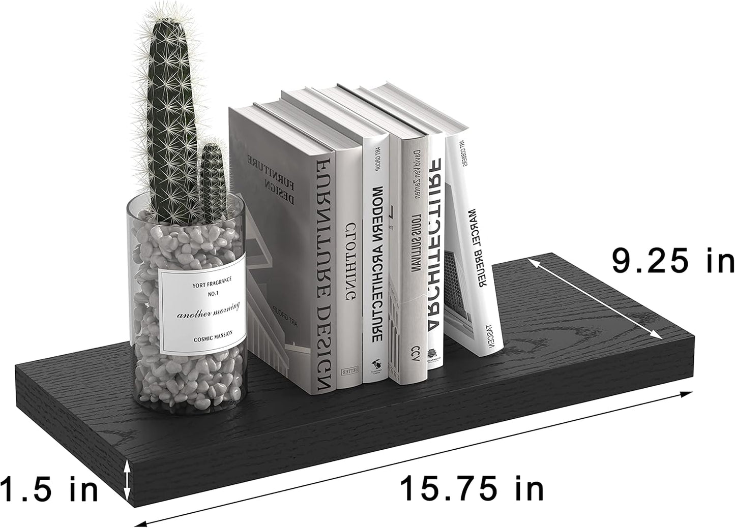 GREENDEW Floating Shelves Invisible Wall Mounted Set of 2, Retro Hanging Wall Decor Shelf 16 x 9 for Living Room, Bedroom, Bathroom, Kitchen (Black)