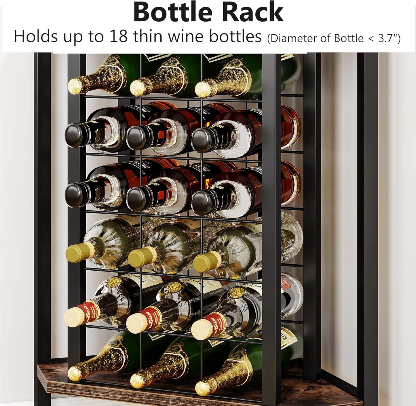 LITTLE TREE Corner Wine Rack Freestanding Floor Corner Bar Shelf with Glass Holder for Small Space, Brown