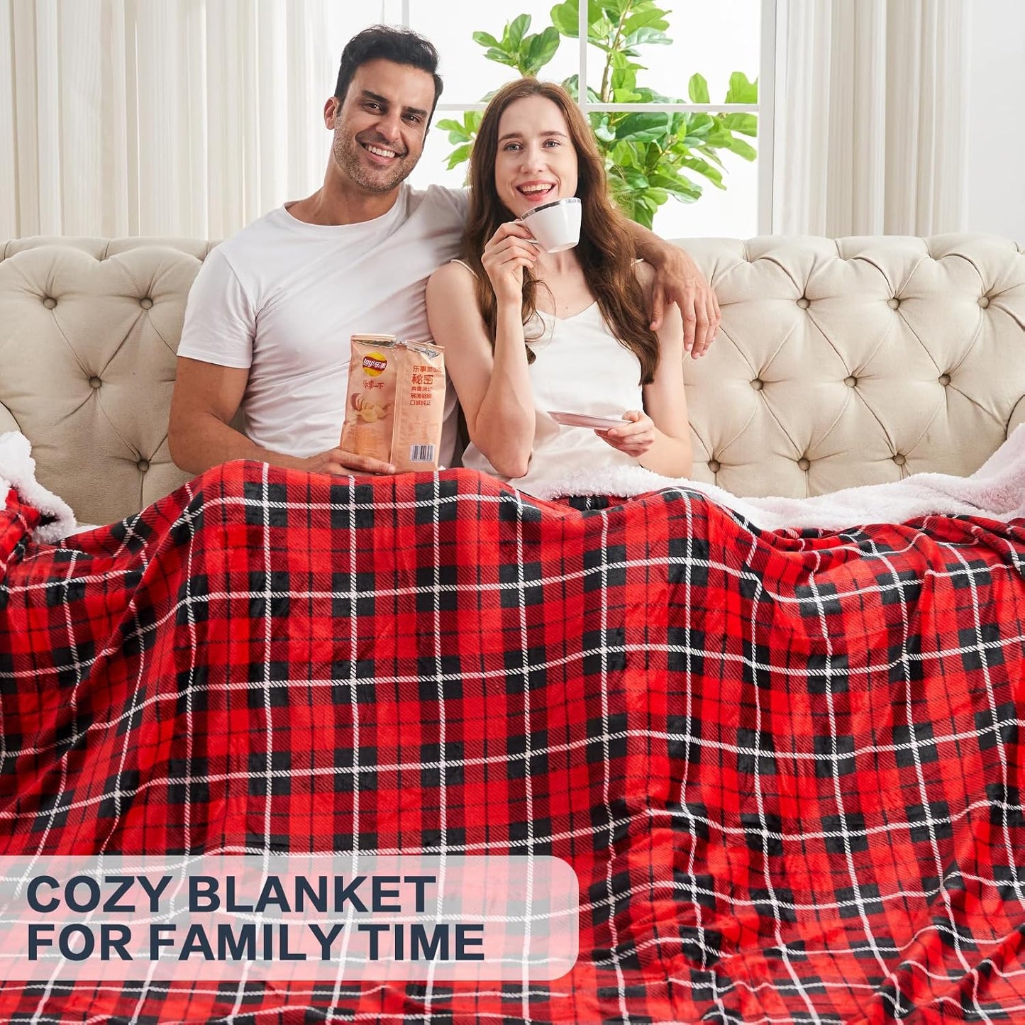 OCTROT Sherpa Fleece Blanket,Checkered Red Throw Blanket for Women Mom Girls Grandma Dad, Soft Winter Warm Plaid Thick Blankets for Cozy Home Decor,Couch,Bed,Camping,50x60 Inches