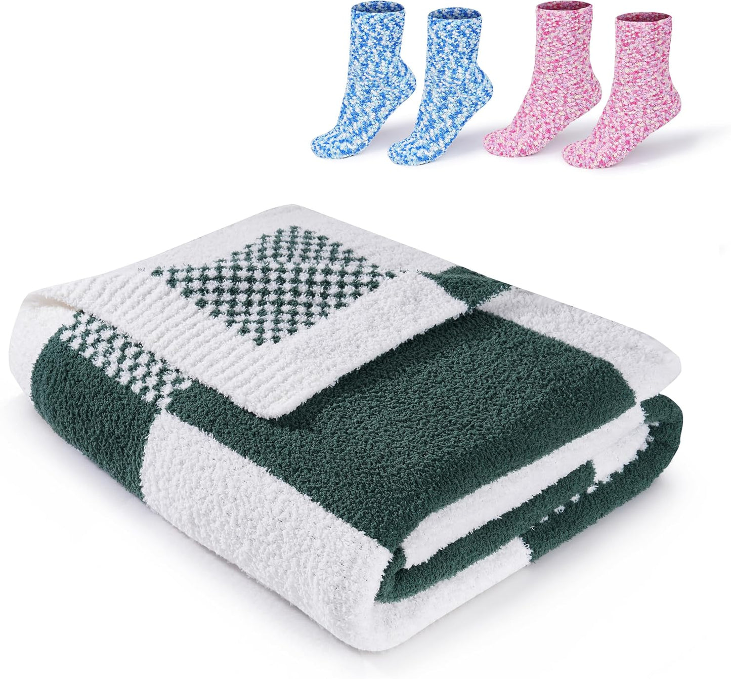 Green and White Checkered Throw Blanket Ultra Soft Cozy Checkerboard Winter Bed Blankets, Buffalo Plaid Reversible Throw Blankets Gift Wrapping for Christmas and Thanksgiving Day, 50x60 inches