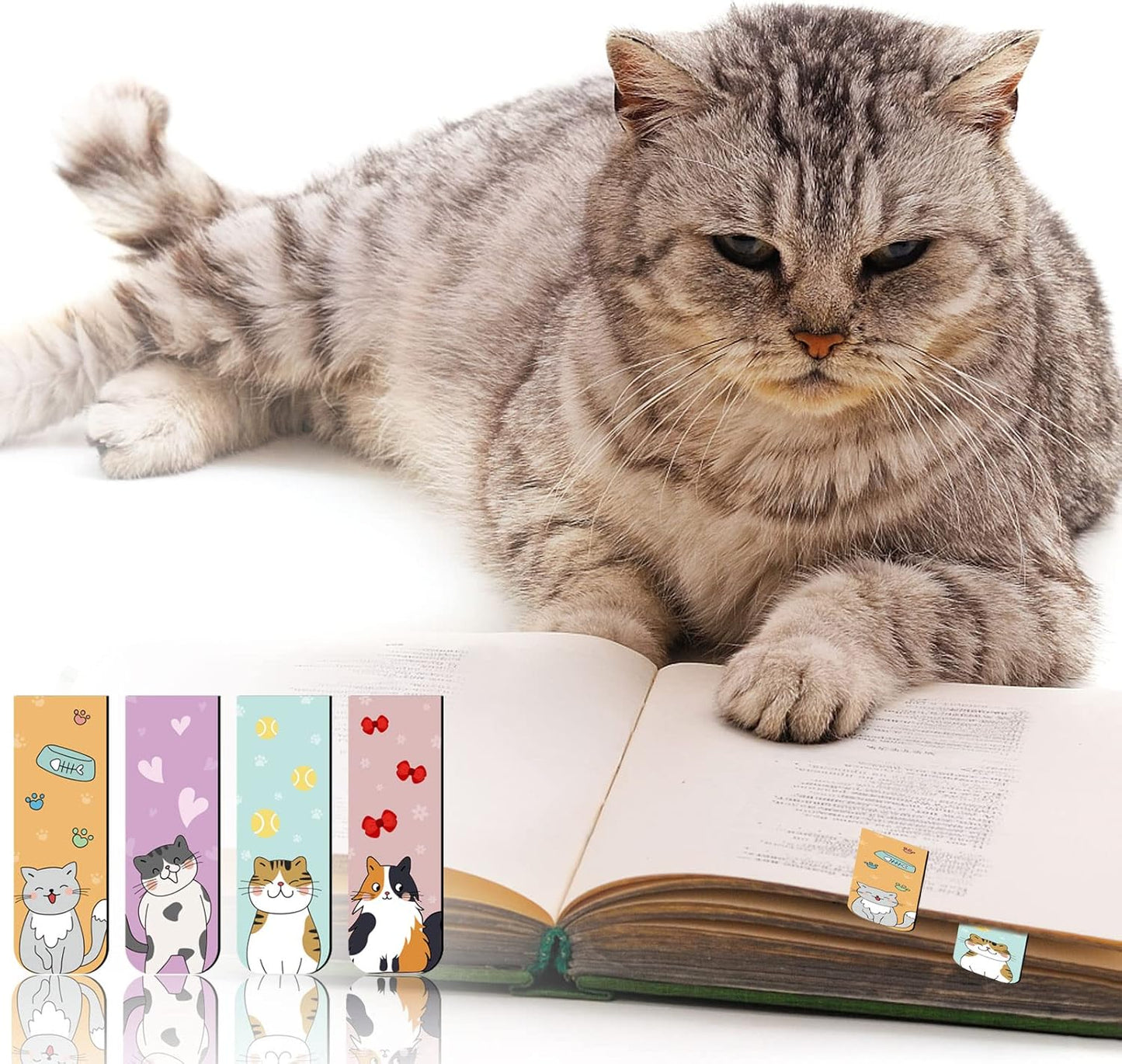 48 Pcs Magnetic Bookmarks Cats Magnets Bookmark Clips Party Favors Book Lovers Gifts Cute Book Marks for Reading Women Kids Christmas Stocking Stuffers Book Reading Accessories, 24 Designs (Cat)