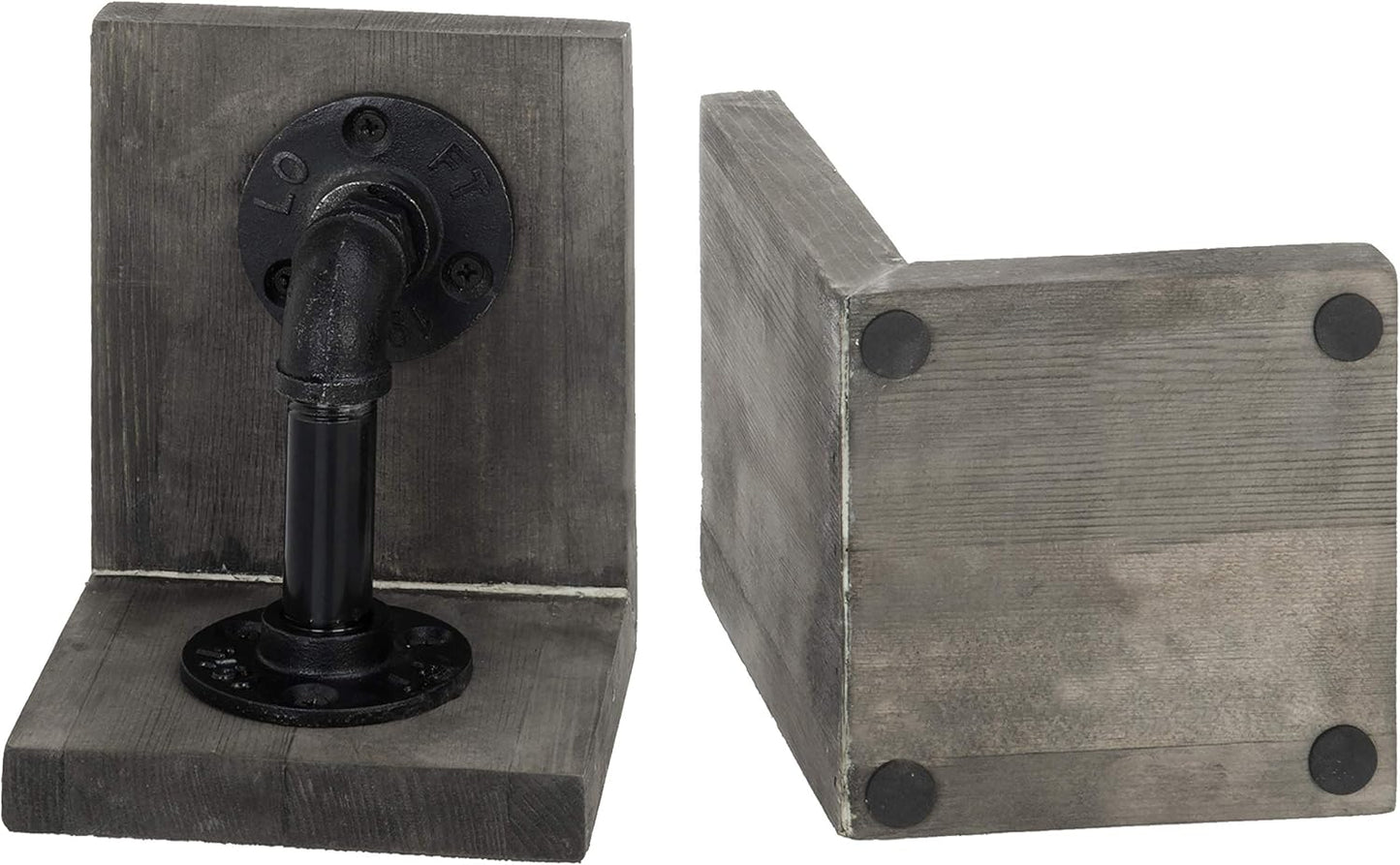 MyGift Book Ends Decorative for Shelves, Office Bookends for Heavy Books, Book Holder L-Shaped Stand Desktop, Vintage Gray Wood with Realistic Industrial Pipe Design