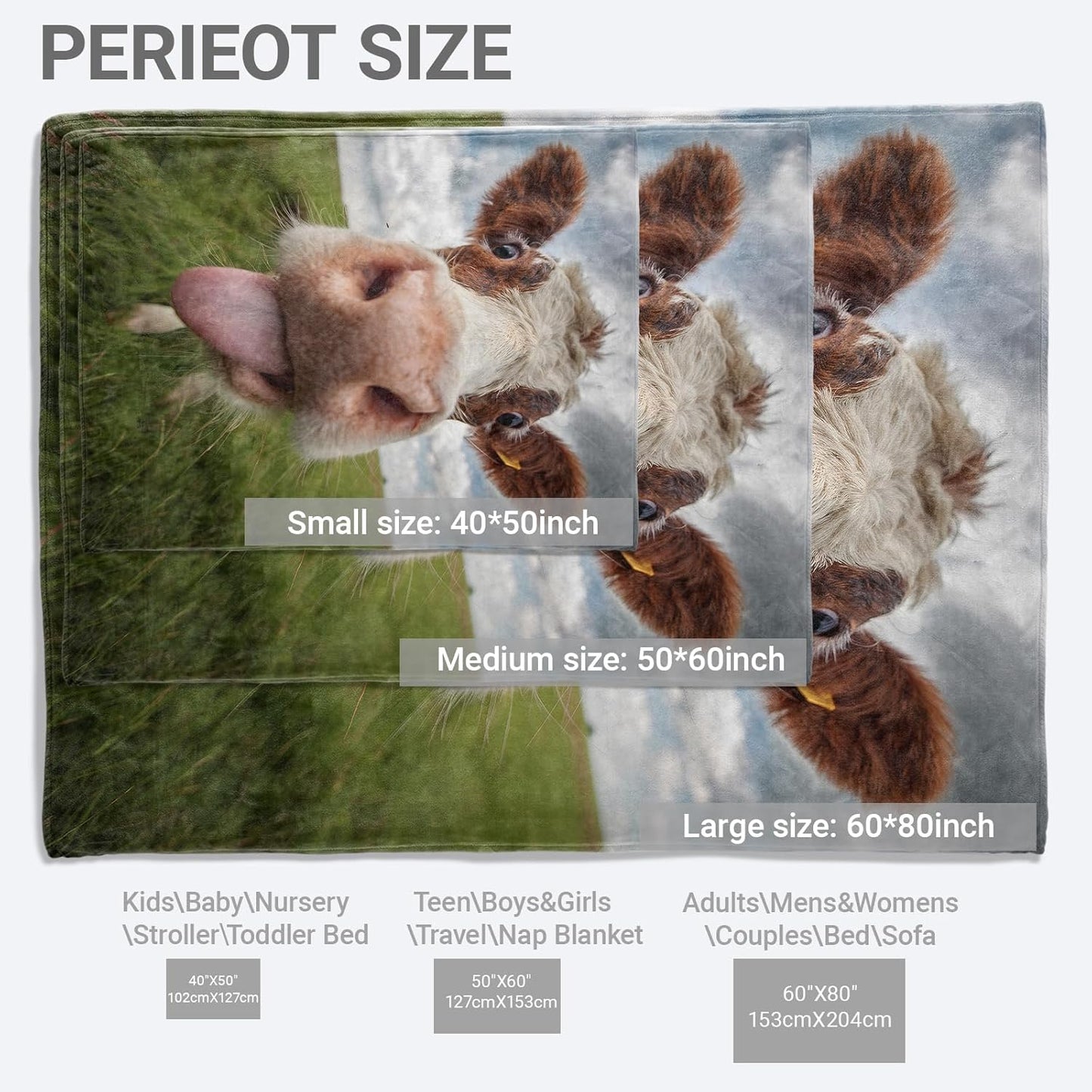 Cow Blanket, Lightweight All Seasons Warm Throw, 50x60 Inch Funny Realistic Flannel Blankets, Playful Farm Animal and Grassland Print Home Decor Accent and Gifts for Sofa, Bedding
