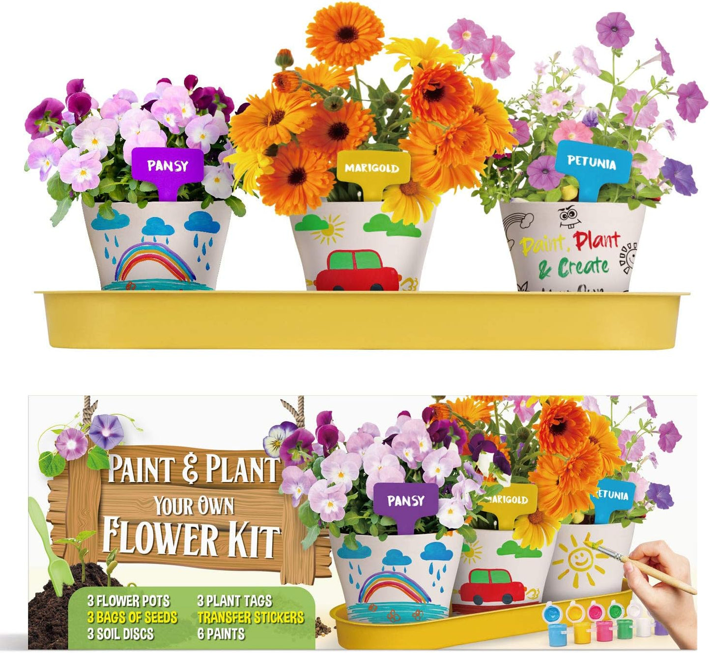 XX Paint & Plant Flower Growing Kit for Kids - DIY Arts & Crafts Garden Kits with Petunia, Pansy & Marigold Seeds, Educational Gardening Kit for Girls & Boys (Ages 6-12) - Creative Fun & Learning