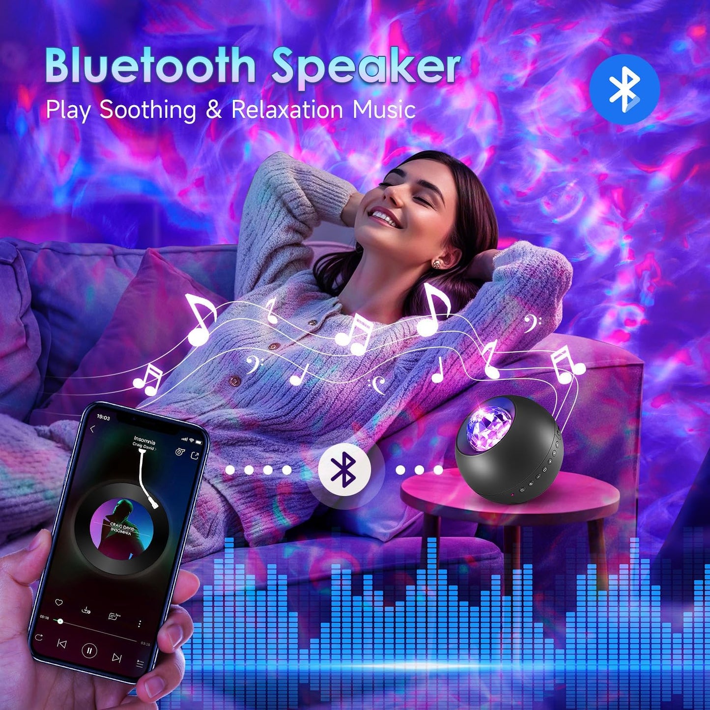 One Fire Galaxy Projector, Vibrant Galaxy Light Projector, White Noise & Bluetooth Room Lights for Bedroom,Remote Timer Kids Night Light,Cute Room Decor for Teen Girl Valentine's Day Gifts