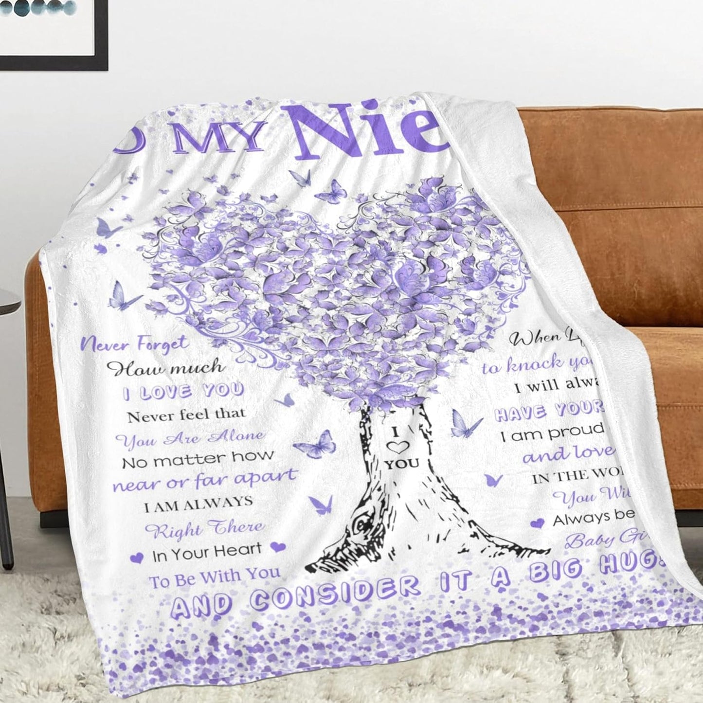 Niece Gifts from Aunt Uncle, Birthday Gifts for Niece, Unique Purple Heart Tree Girls Throw Blanket Gifts for Graduation Wedding Quinceanera, Super Soft Warm Blankets 60"X50" to My Best Niece