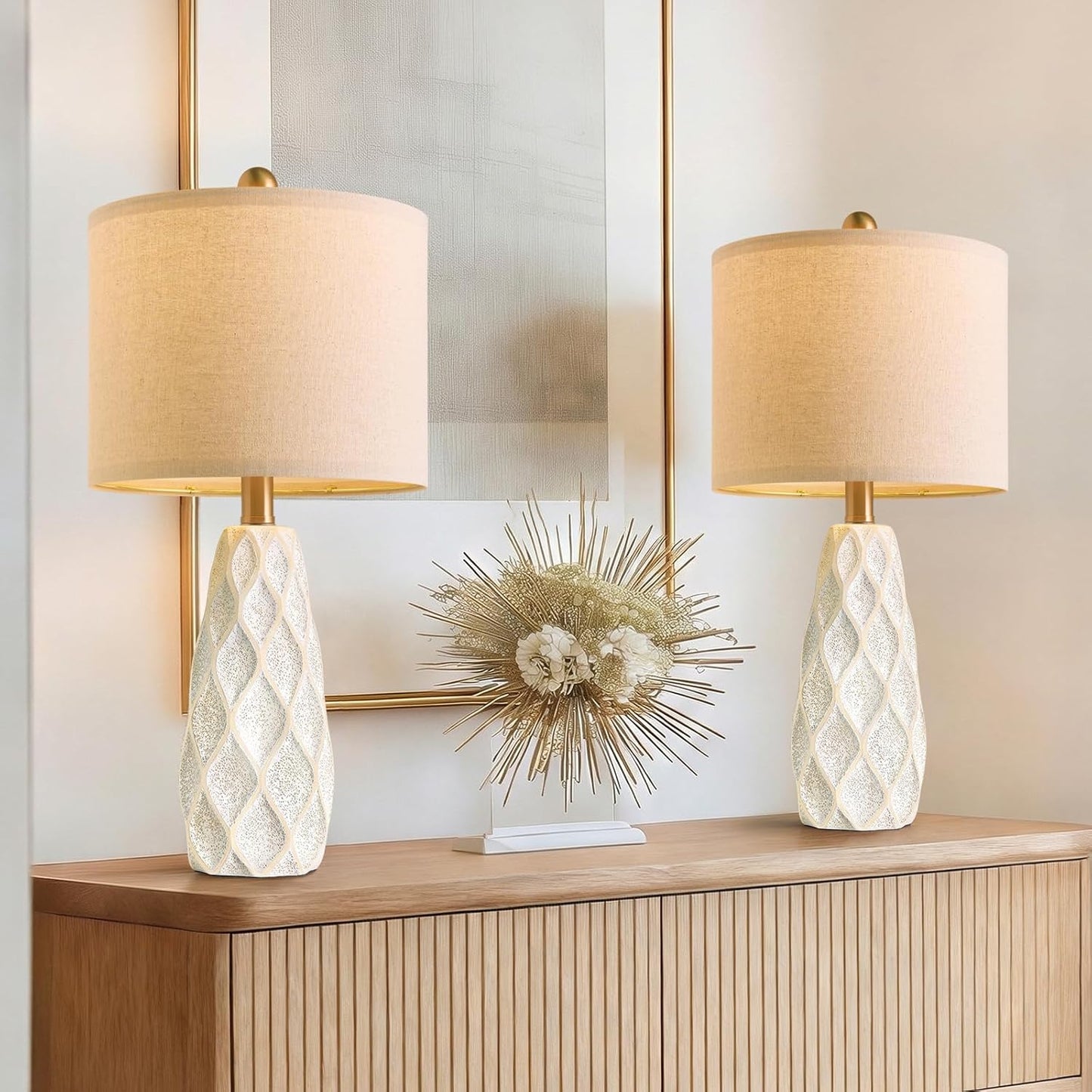 20.75" Small Table Lamps for Living Room Bedroom Lamps Set of 2 Ceramic Modern Boho Bedside Lamps Night Stands Farmhouse Vintage Nightstand Lamp Reading Light Home Office Dorm Desk Deco Gifts, White