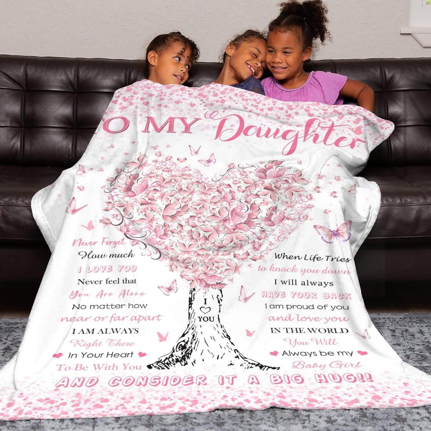 Daughter Gifts from Mom Dad, Birthday Gifts for Daughter, Unique Fun Pink Tree Girl Throw Blanket Gift for Graduation Christmas Quinceanera, Super Soft Warm Comfy Plush Flannel Fleece Blanket 60"x50"