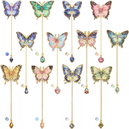 12 Pieces Metal Butterfly Bookmarks with Chain, Golden Hollow Bookmark Monet Oil Painting Theme Book Mark Bookmarks for Book Lovers Women Writers Readers Children Teens
