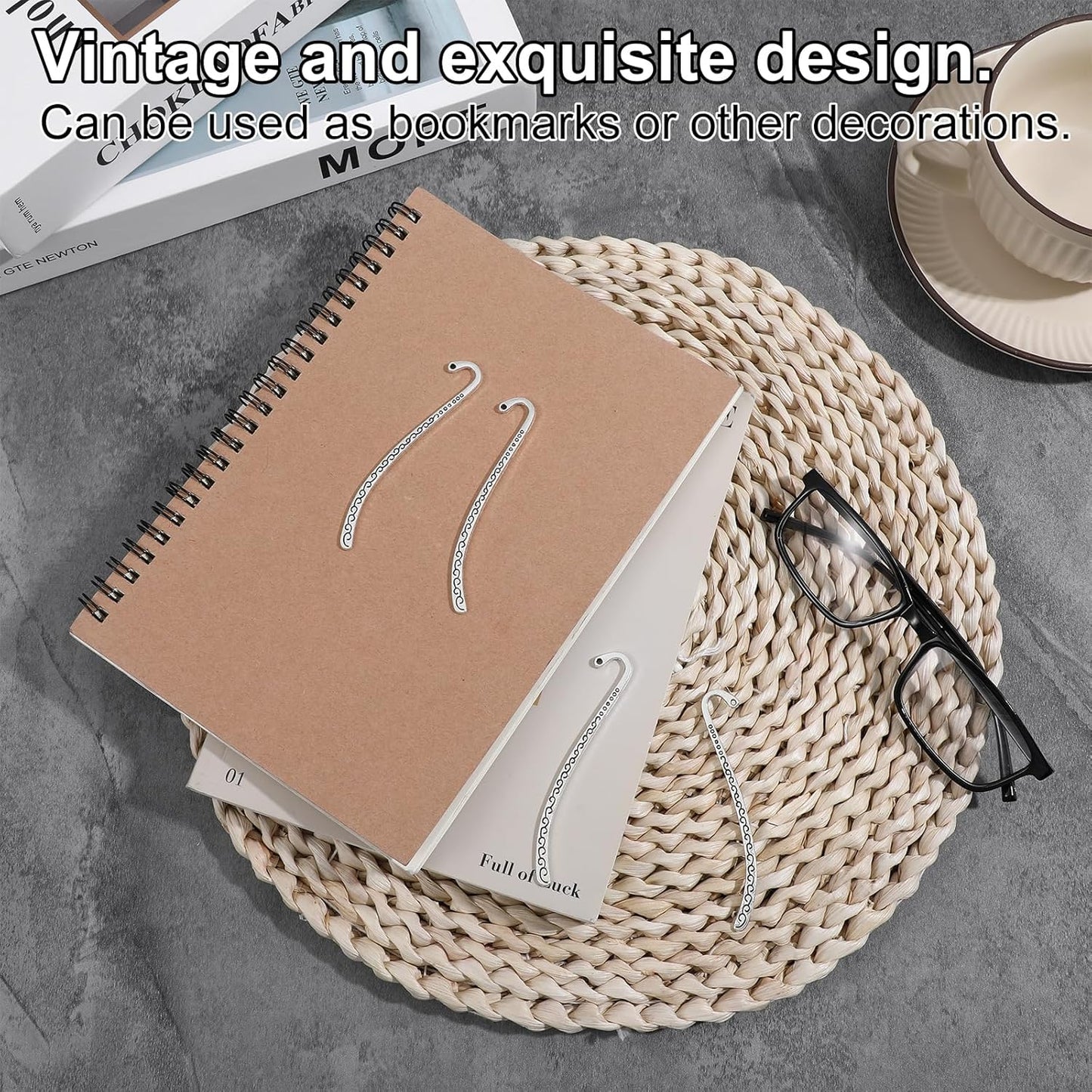 Metal Bookmarks, 30PCS Antique Vintage Silver Carved Hook Bookmarks with Loop, Book Marks for Reading Women Men, Unique Books Mark Gifts for Book Lovers, Jewelry Making Charms
