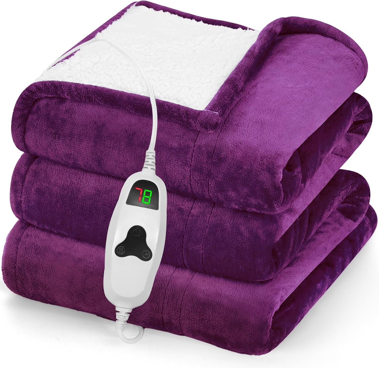 greenoak Heated Blanket Electric Twin 62"X84", Heating Blanket with 10 Heat Levels 1/2/4/6/8 Hours Auto-Off, Soft Flannel Sherpa Warm Heater Christmas Blanket,Taro Purple