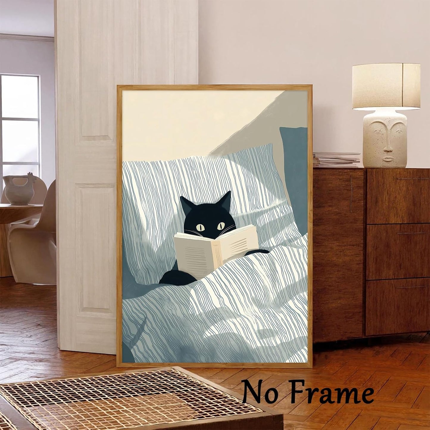 Cute Funny Cat Picture Abstract Animals Canvas Wall Art black artwork Cats Cool Read Books Poster Whimsical Prints Animal Aesthetic painting Eclectic Cat Wall Art Cute Kitty Canvas 16x24inch No Frame