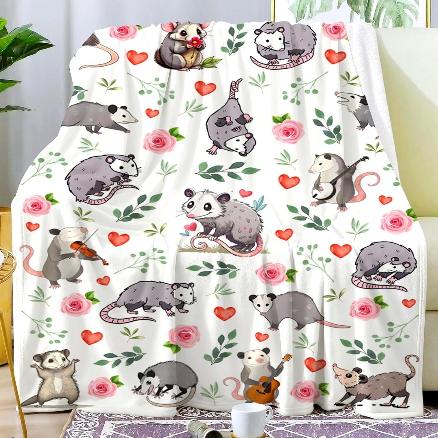 Opossum Blanket Gifts Stuff Possums Blankets and Throws Plush Soft Flannel Animal Possum Merch Cute Funny Opossum Gifts for Women Girls Boys Kids Teens Adults Room Decor 50"X40"