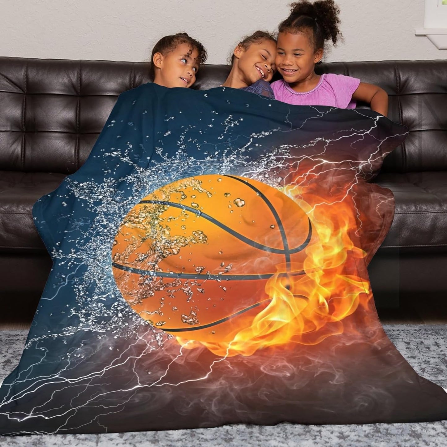 Cool Basketball Ball Throw Blanket Super Soft Warm Boy Bedding Bed Blankets For Couch Bedroom Sofa Office Car, All Season Cozy Flannel Plush Blanket For Girls Boys Adults, 60"X50"