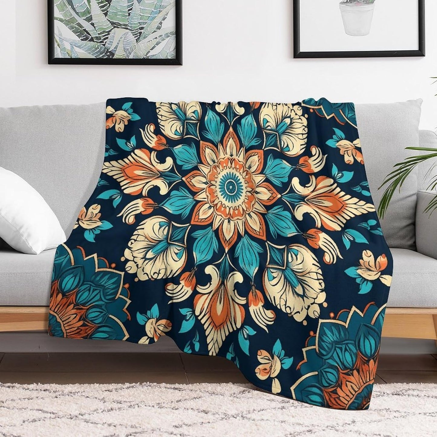 Vintage Mandala Flowers Throw Blanket for Couch Super Soft Warm Lightweight Throw Blankets Cozy Flannel Bed Blanket Cute Decorative Blankets for All Seasons Home Decor Gift 30"*40"（76 * 100cm）