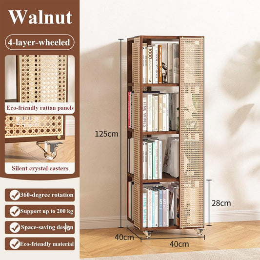 Rotating Bookshelf Tower 4/5 Tier Spinning Bookshelf Bamboo 360° Rotating Bookshelf Tower 360° Floor Standing Bookcase Storage Rack Media Display Rack Tower For Bedroom,Living Room(Brown,Four layers)
