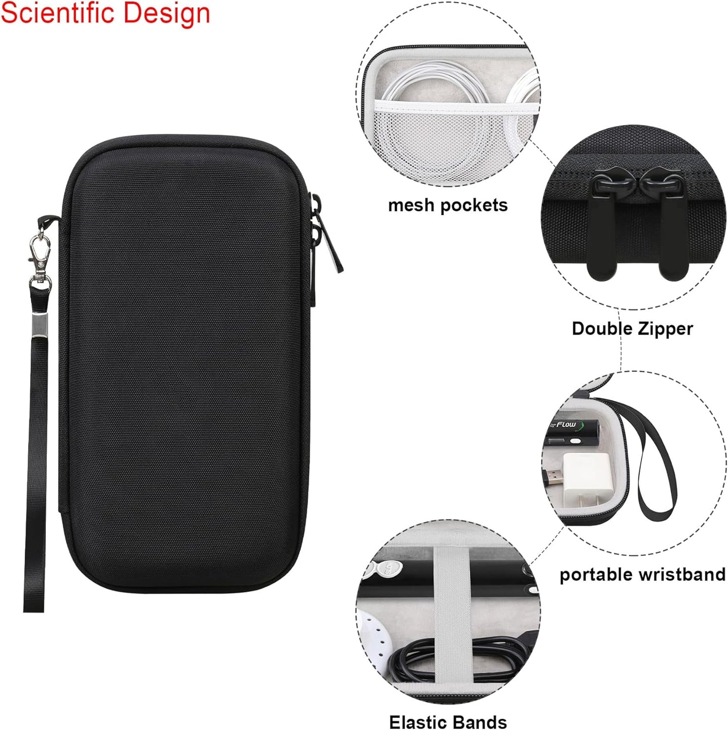 Elonbo 3D Pen Carrying Case for 3Doodler Flow 3D Printing Pen for Teens, Extra Mesh Pocket Fits Plastic Filament Adapter, Black (Case Only !)