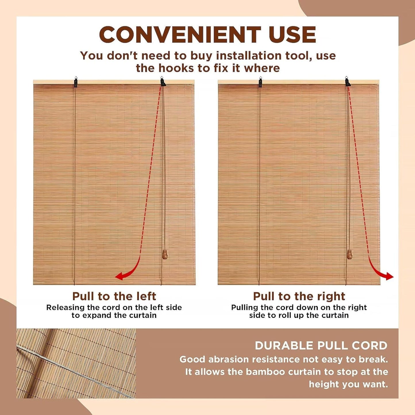 Bamboo Roller Shades Roman Shades for Window: Bamboo Blinds for Interior Windows and Outdoor Patio,Roll Up Blinds for Indoor Porch Light Filtering Sunshade,Easy to Install 36" W X 48" H