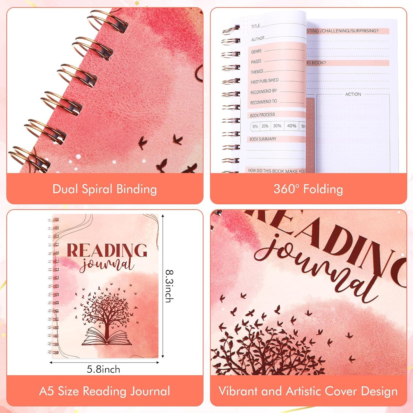 Capoda Reading Journals Gift for Lovers Reading Review Log Book Club Journal and Planner to Review and Track, 60 Books 5.8 x 8.3 Inch