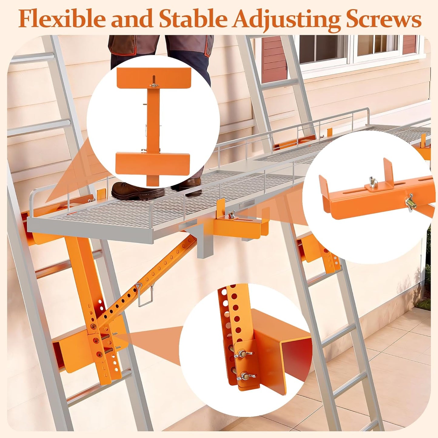 2 Pack Ladder Jacks for Scaffolding Platform, Heavy-Duty Steel Ladder Jacks Scaffold Bracket 350 Lbs Capacity, Adjustable Ladder Jack, Two-Rung Short Body Extension Ladder Jack for Jobsite 20'' Stage