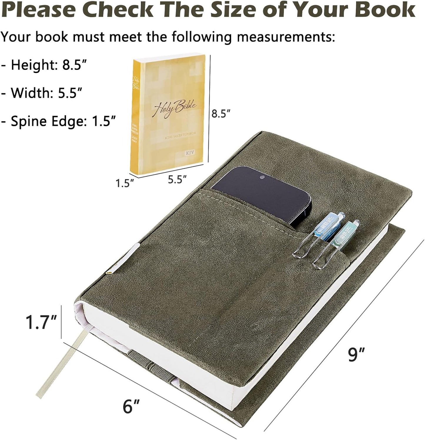 Velvet Book Cover for Paperbacks, Reusable Fabric Book Cover with Pockets, Adjustable Book Protector for Softcover Books, Journals & Bibles