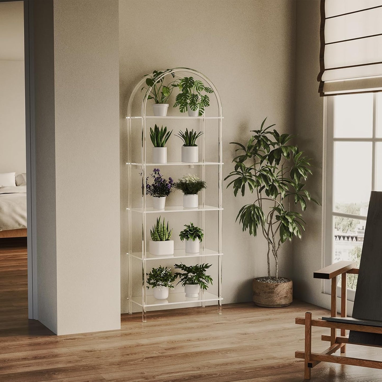 Acrylic Arched Bookshelf, 5-Tier Clear Bookcase, Modern Open Book Shelves for Home Office, Bedroom, Living Room, 11.8" D x 23.64" W x 65.7" H