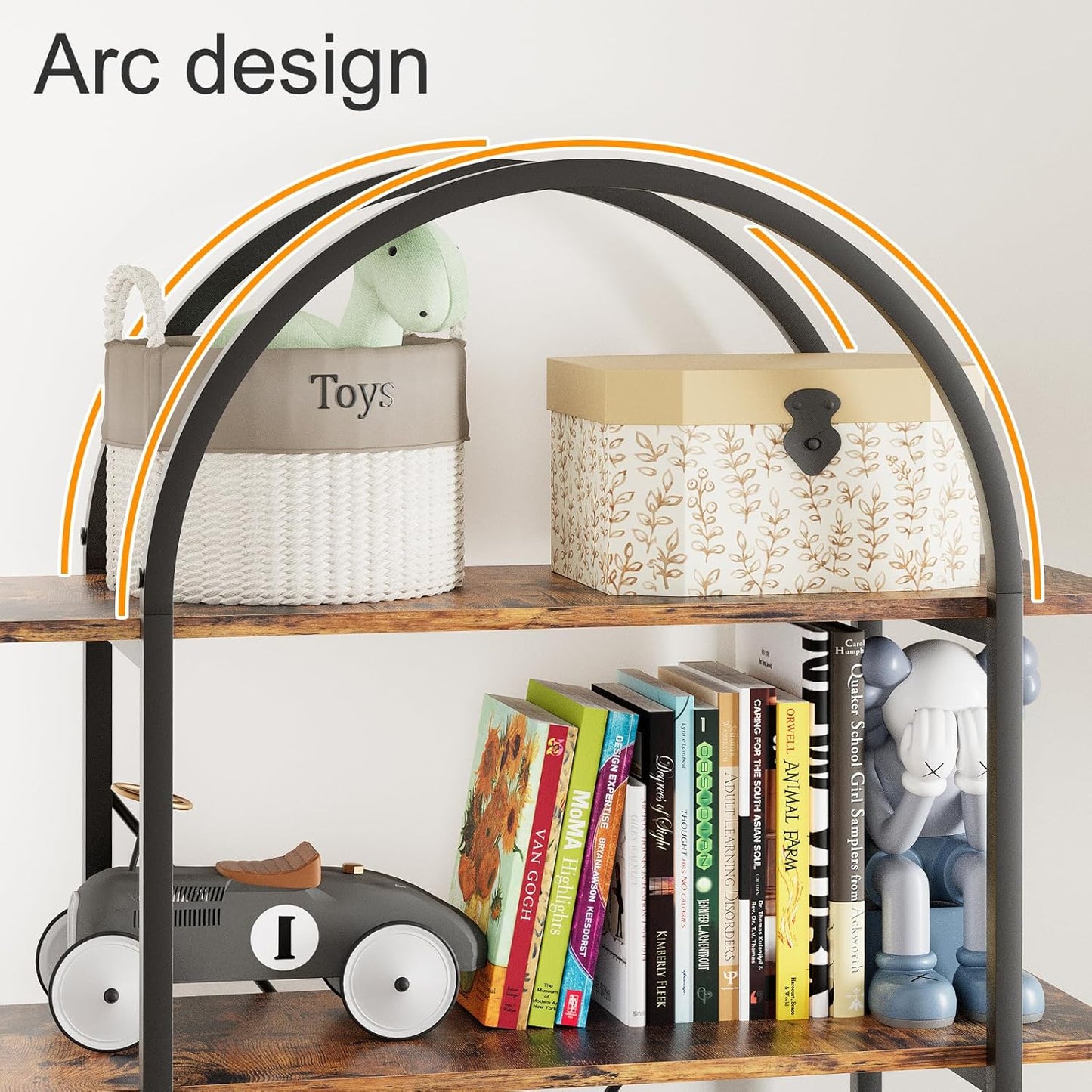 Arched Bookshelf 5 Tier Book Shelf, 31.5 Inch Width Industrial Arch Bookcase, Curved Tall Bookshelf with Open Shelves for Home Office, Living Room, Bedroom, Rustic Brown